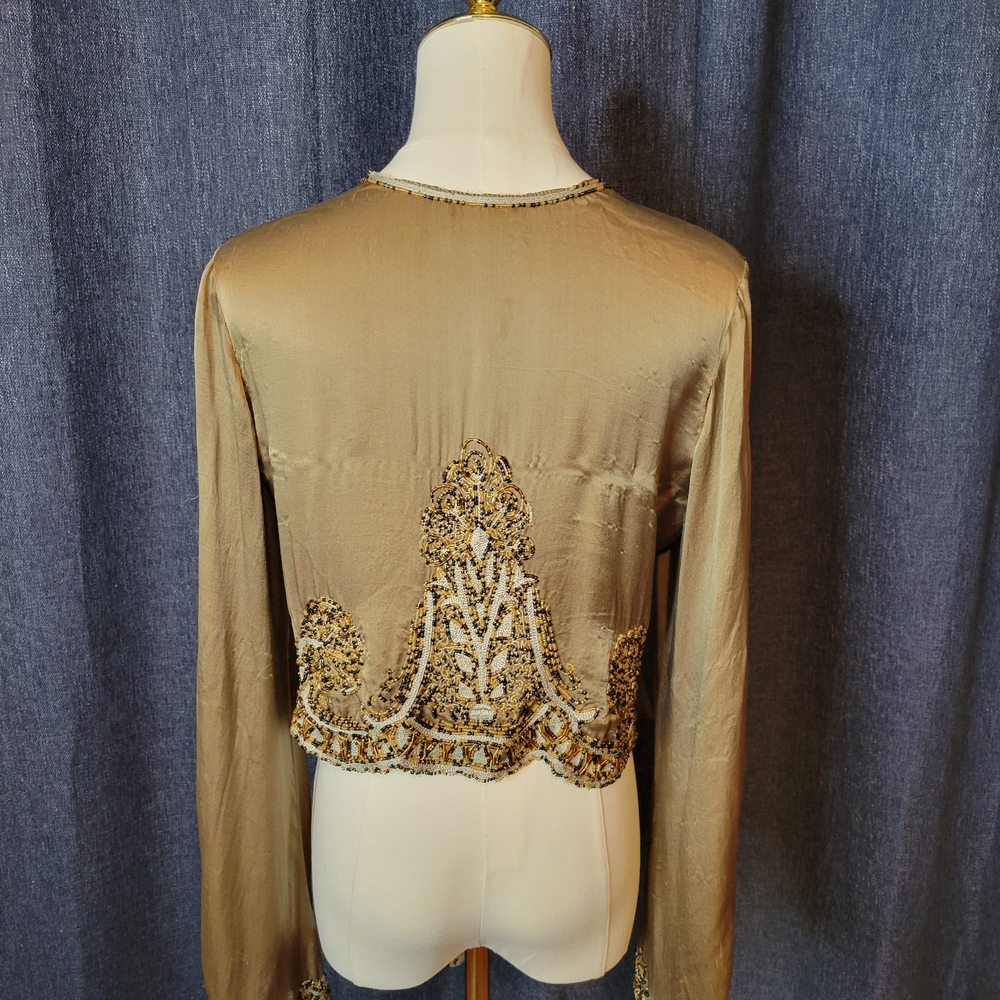Bonnie Strauss Beautiful Silk Beaded Top In Olive Green. 1930s 1940s Euro Summer
